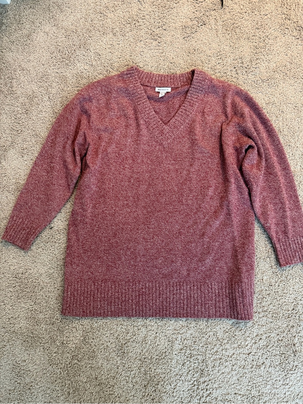Athleta Wool and Cashmere Red and White V-Neck Sweater